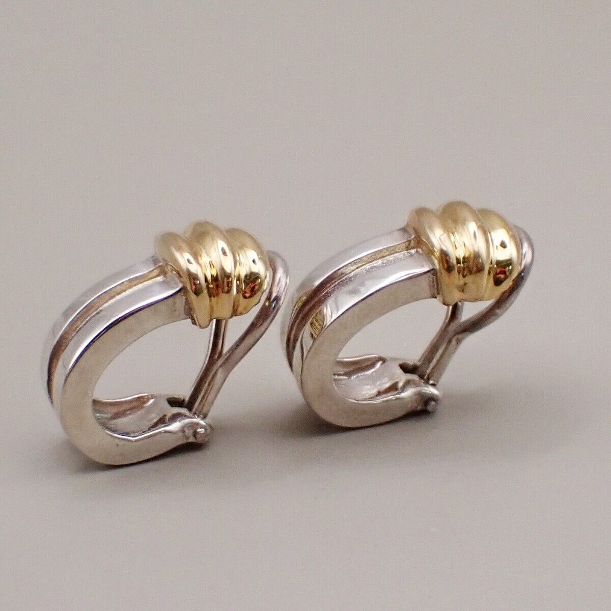 Tiffany & Co. Logo Groove Earrings Gold 750 Silver 925 Hoop 80YF683