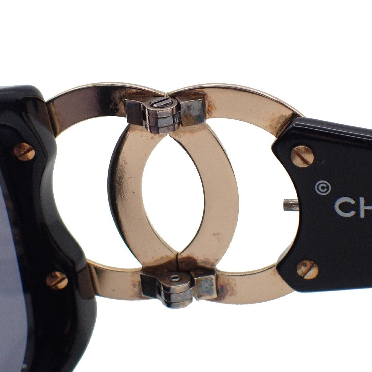 CHANEL CC Logos Sunglasses Eye Wear Plastic Black Gold 02461 64RL559