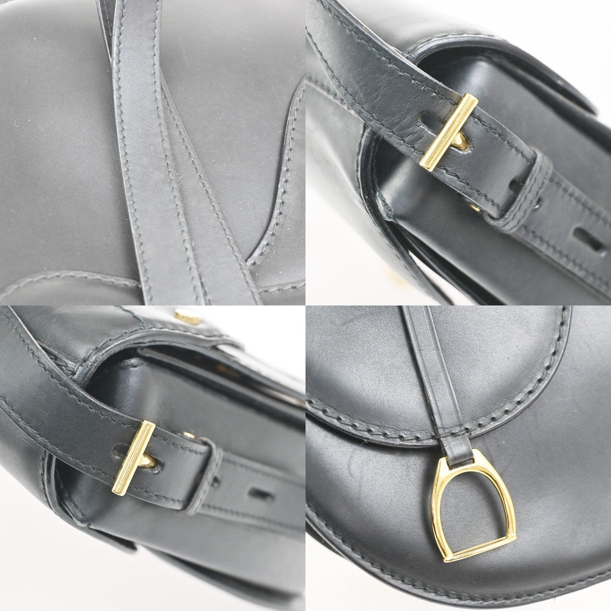 GUCCI Stirrup Saddle Flap Shoulder Bag Leather Italy Black GHW 62CA794