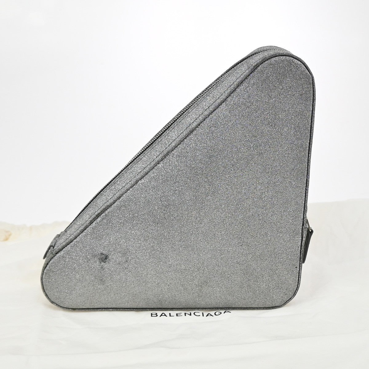 BALENCIAGA Logo triangle Clutch Bag Canvas Leather Silver Italy 38RL417