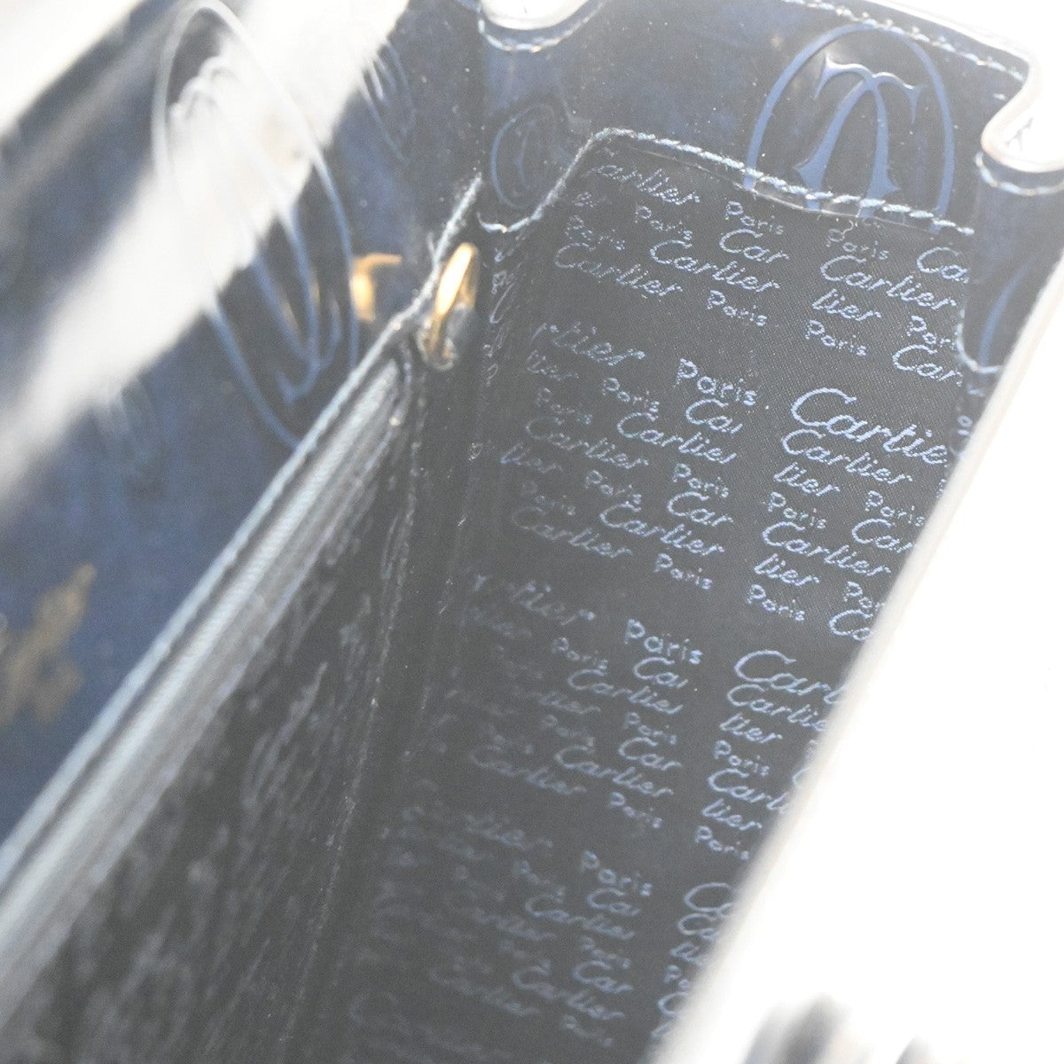 CARTIER Happy Birthday Handle Bag Patent Leather Top Navy Blue 89KC192