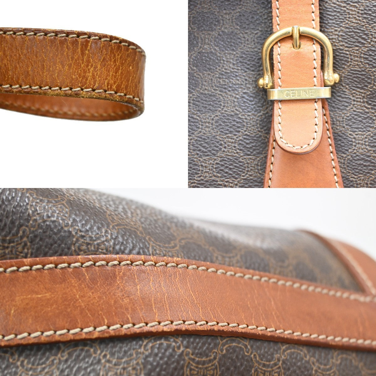 CELINE Logo Macadam Pattern Shoulder Tote Bag PVC Leather Brown Italy 61KB607
