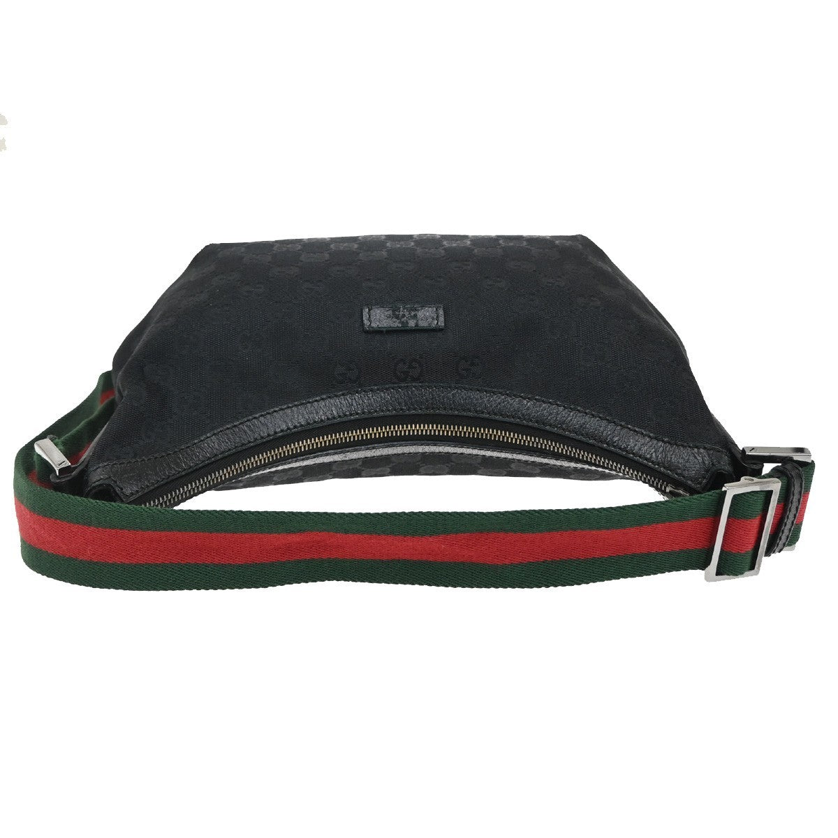 GUCCI Logo GG Pattern Sherry Shoulder Bag Canvas Leather Black Italy 76KB591