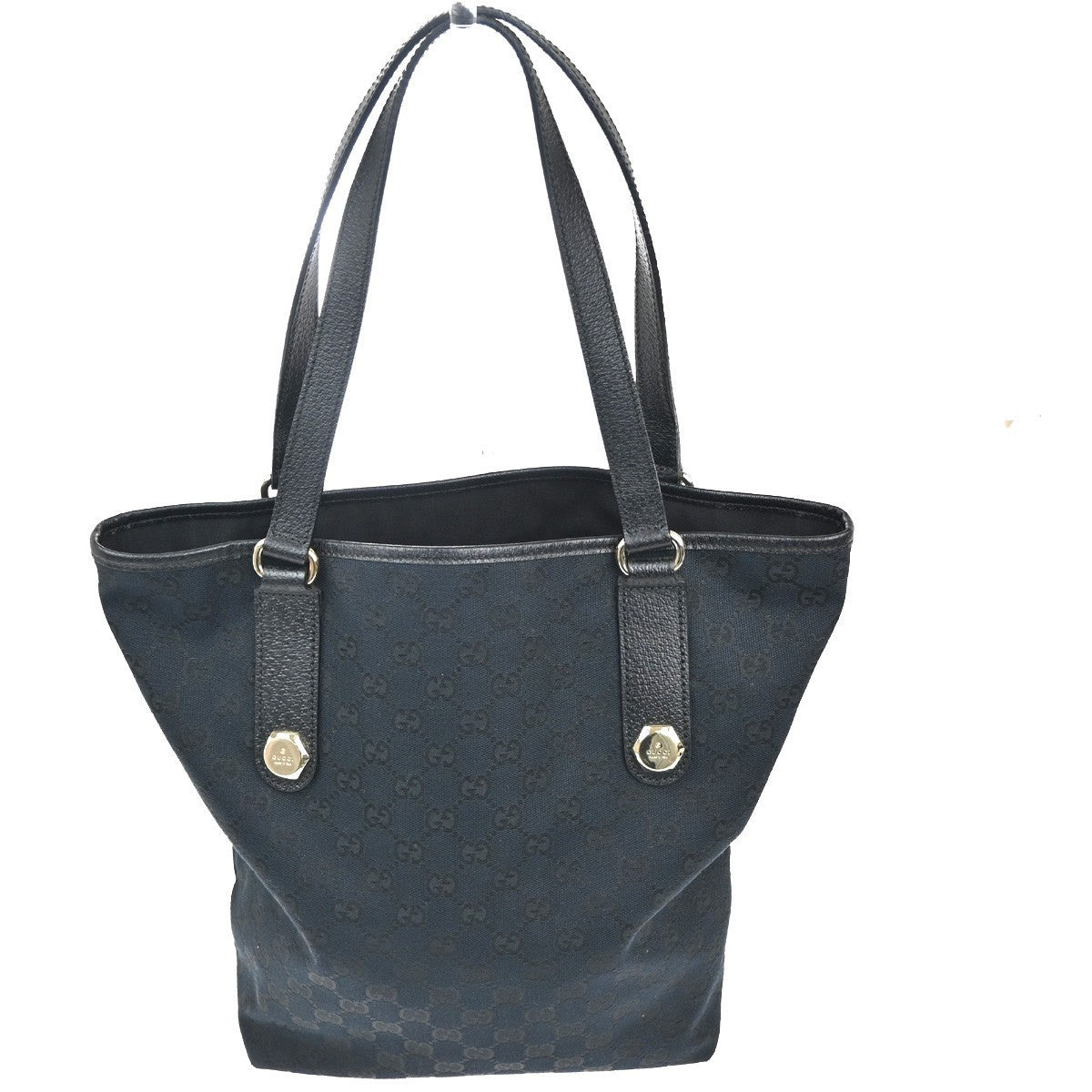GUCCI Logo GG Pattern Shoulder Bag Canvas Leather Black GHW Italy 73KC453