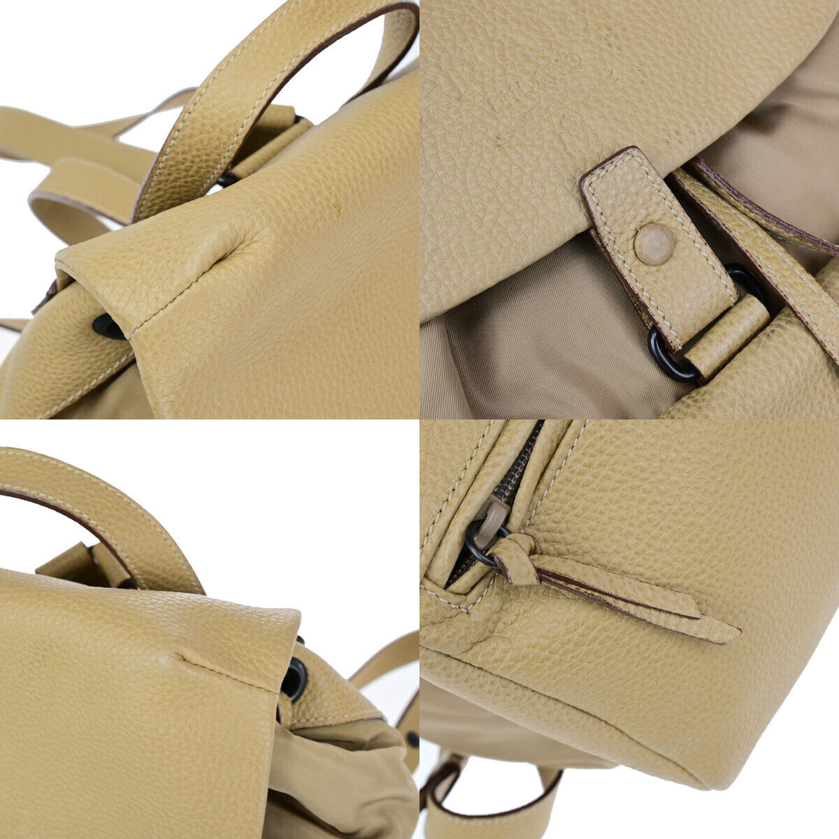 PRADA Logo Backpack Bag Drawstring Nylon Leather Beige Italy 38YF112