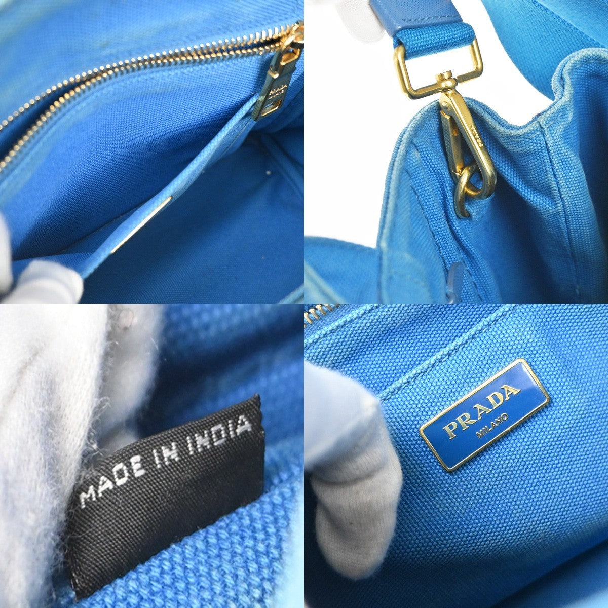 PRADA Logo CANAPA 2Way Shoulder Hand Bag Canvas Leather Blue Azzurro GHW 35KC772