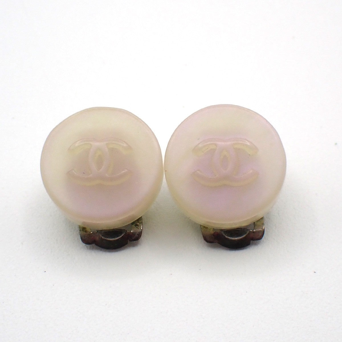 CHANEL CC Logo Iridescent Resin Round Button Earrings 00C Clip-On SHW 38RL811