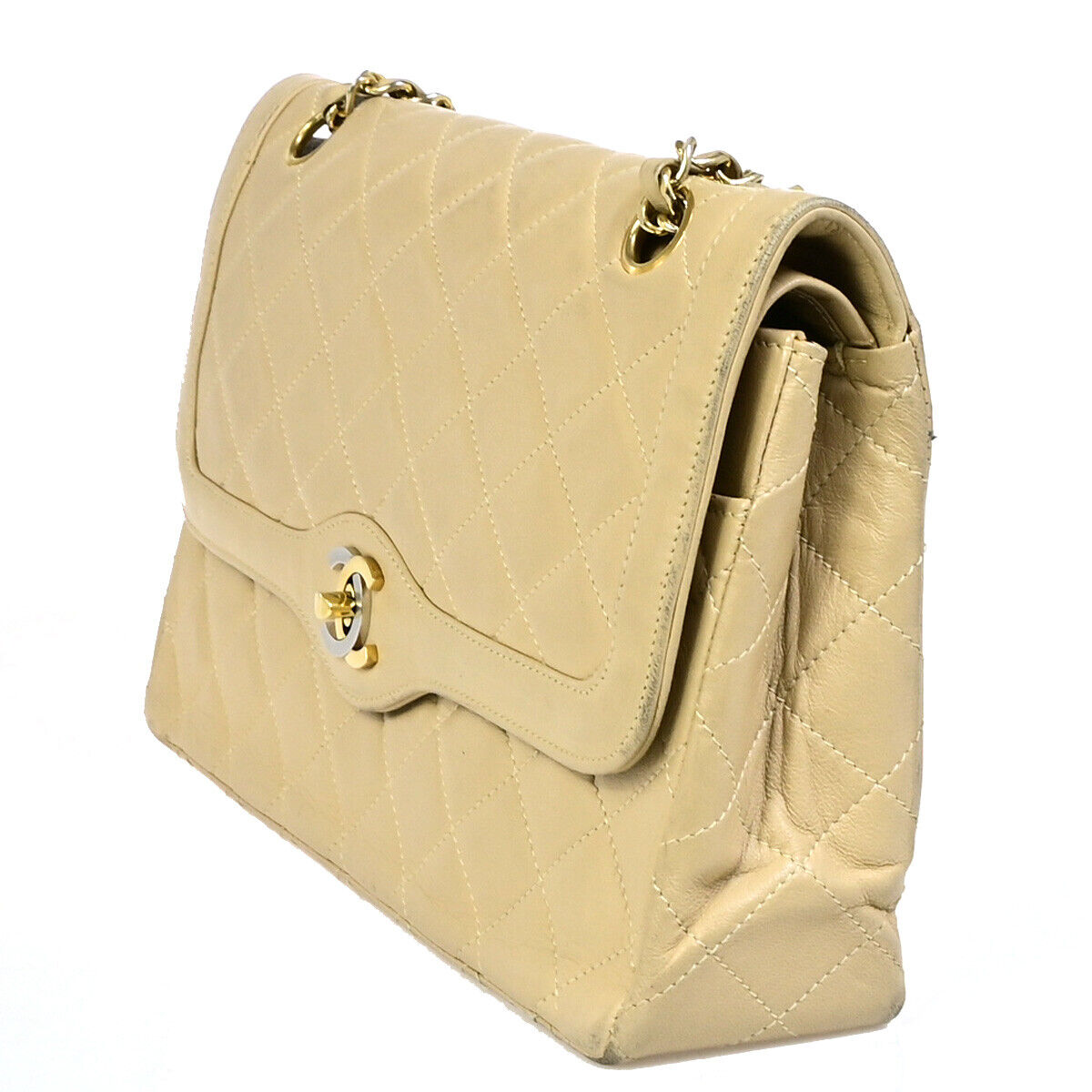 CHANEL Paris CC Matelasse Double Flap Chain Shoulder Bag Leather BE GHW 645RK389