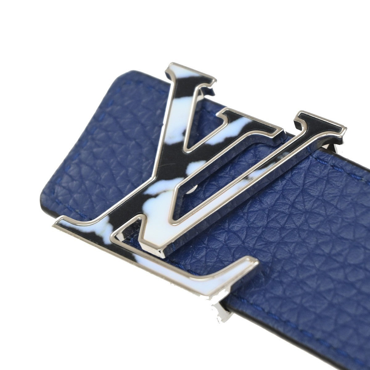 LOUIS VUITTON Logo Ceinture LV Initial Belt Taurillon Leather Blue N1012 31KP197