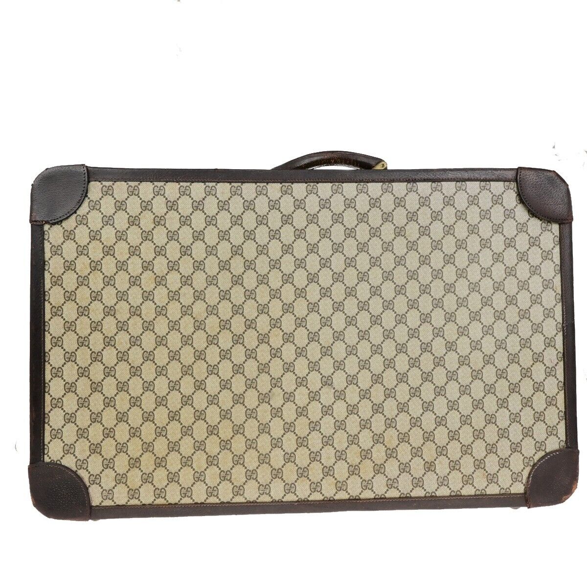 GUCCI Logo GG Pattern Suitcase Hand Bag Supreme Leather Brown Italy 03FB256