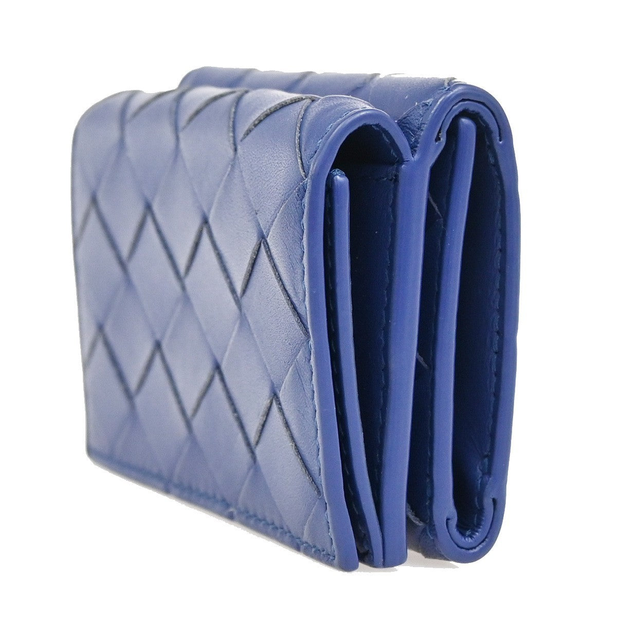 BOTTEGA VENETA INTRECCIATO Trifold Compact Wallet Leather Blue Italy 35KA812