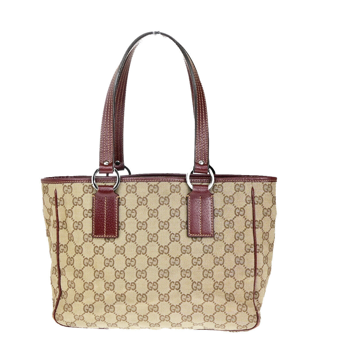 GUCCI Logo GG Pattern Shoulder Tote Bag Canvas Leather Brown Bordeaux  69YG246