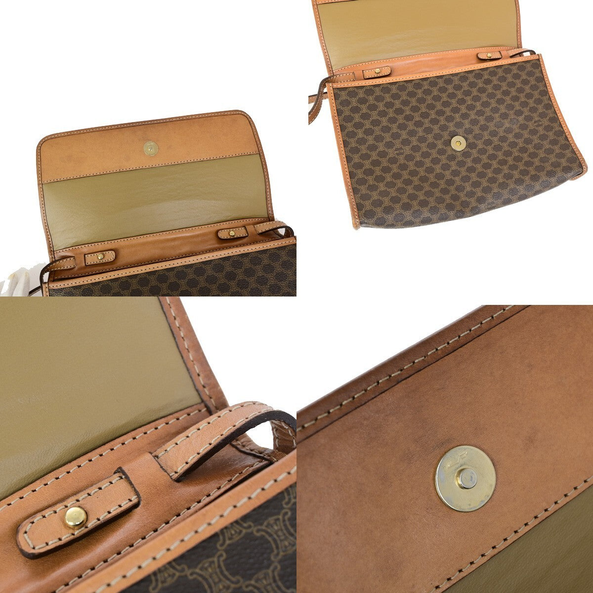 CELINE Logo Macadam Pattern Shoulder Bag PVC Leather Brown GHW Italy 65FB173