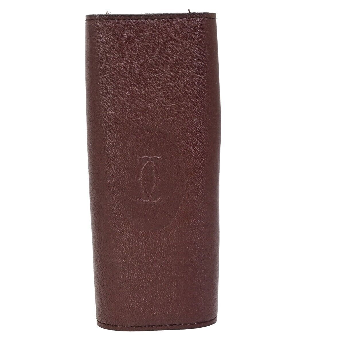 CARTIER 2C Logo 4 Hooks Bifold Key Case Leather Bordeaux Gold 08EB577