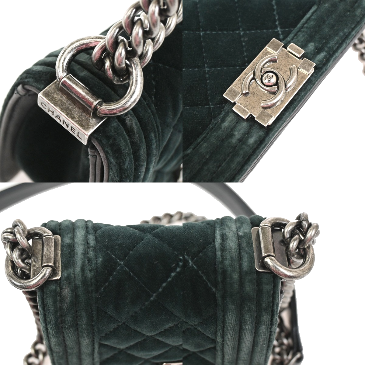 CHANEL Boy CC Chain Mini Shoulder Bag Velvet Leather Green SHW Italy 330RQ030
