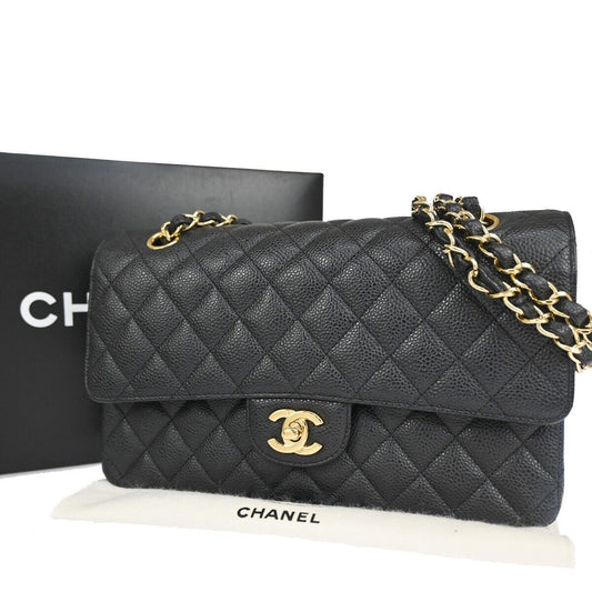 CHANEL CC Matelasse 25 Double Flap Chain Shoulder Bag Caviar Leather BK 465LC344