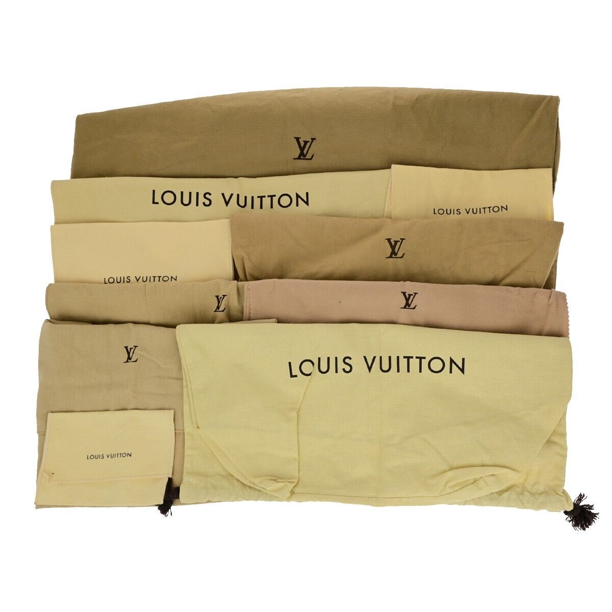 LOUIS VUITTON Logo 10 Set Dust Bag Drawstring Canvas Cotton Beige Brown 08EB498