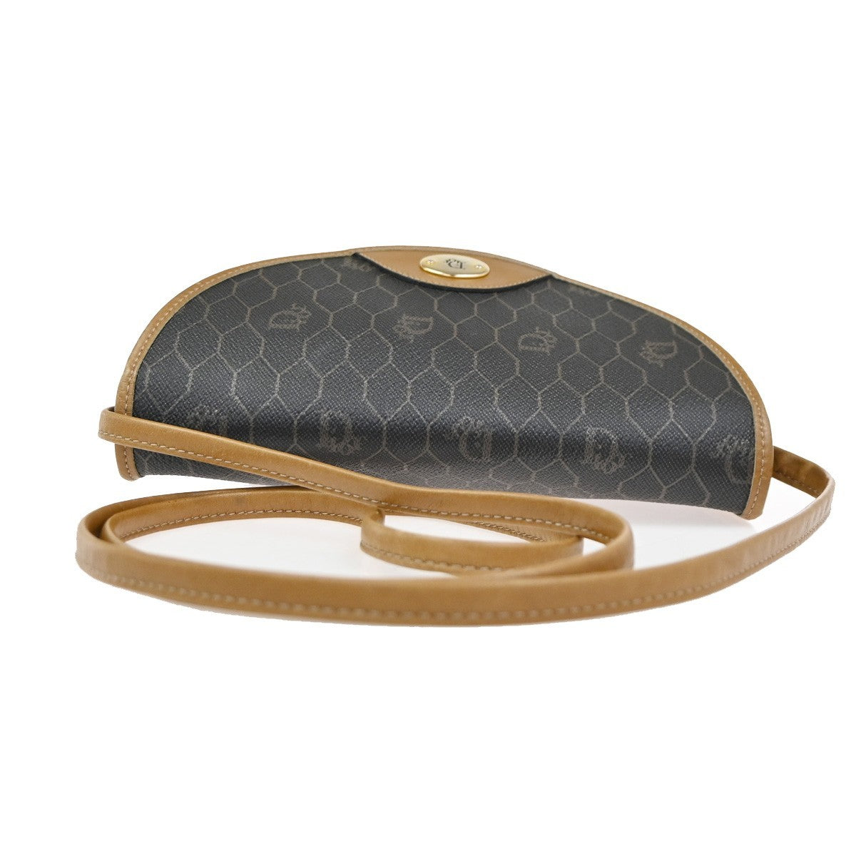 CHRISTIAN DIOR Logo Honeycomb Shoulder Bag PVC Leather BK BN GHW France 38YH902
