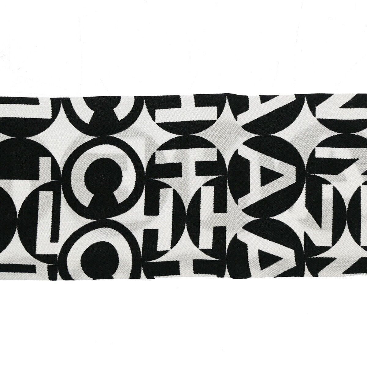 CHANEL Logo Long Scarf Ribbon 100% Silk White Black Red Italy Accessory 67YC050