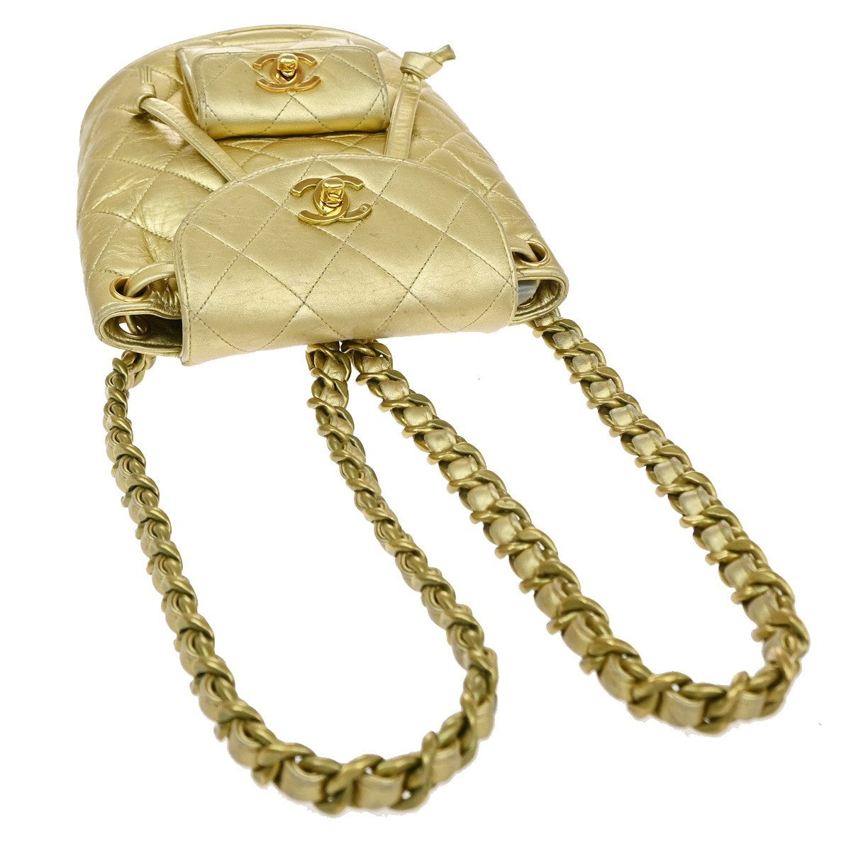 CHANEL CC Logo Duma Matelasse Chain Backpack Bag Leather Gold Vintage 717RP177