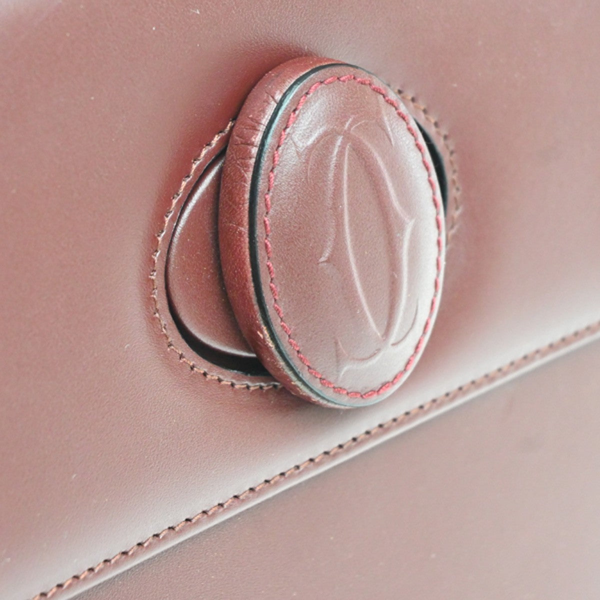 MUST DE CARTIER 2C Logo Shoulder Hand Bag Leather Red GHW Italy 87YJ120