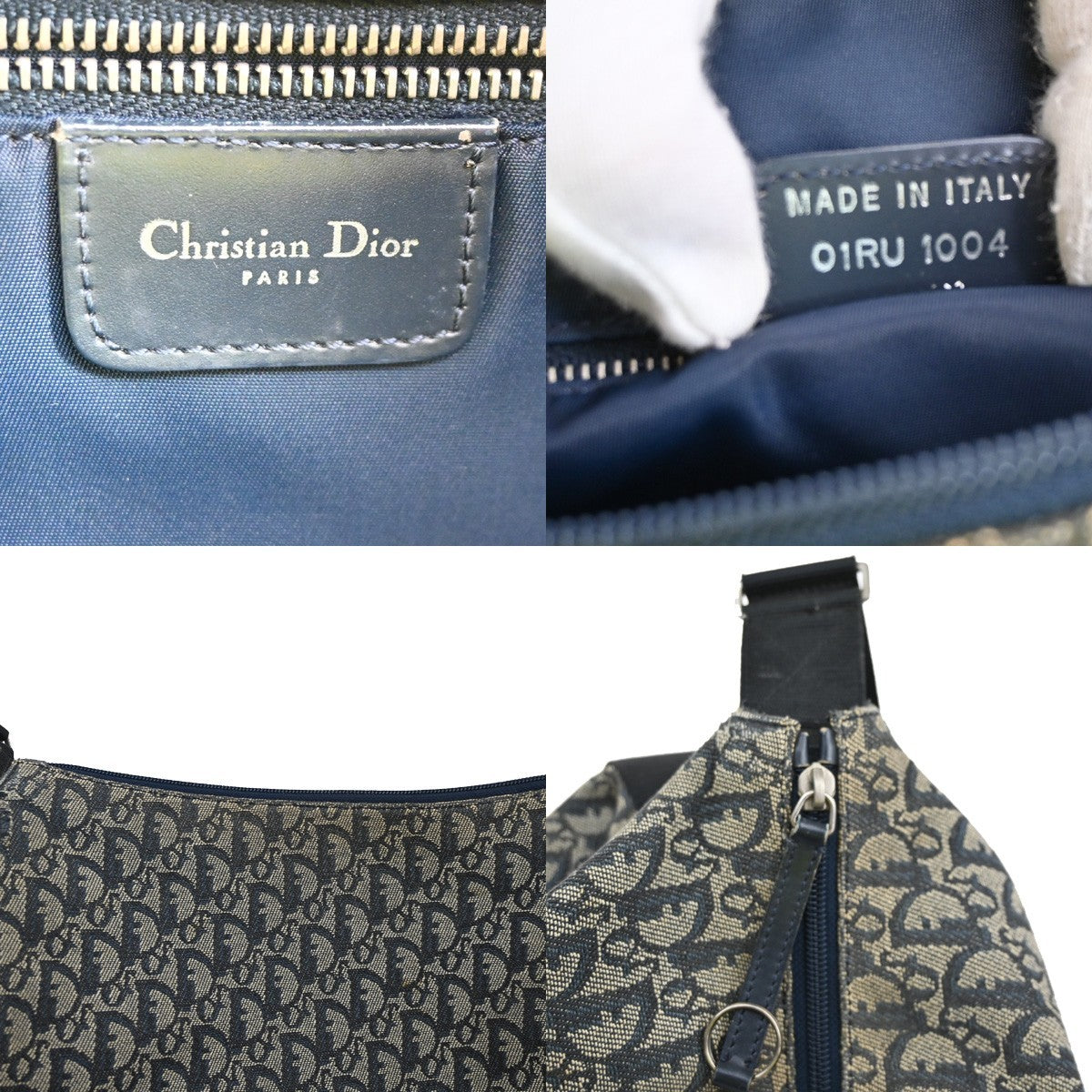 CHRISTIAN DIOR Trotter Pattern shoulder Bag Canvas Leather Navy Blue 39SA097
