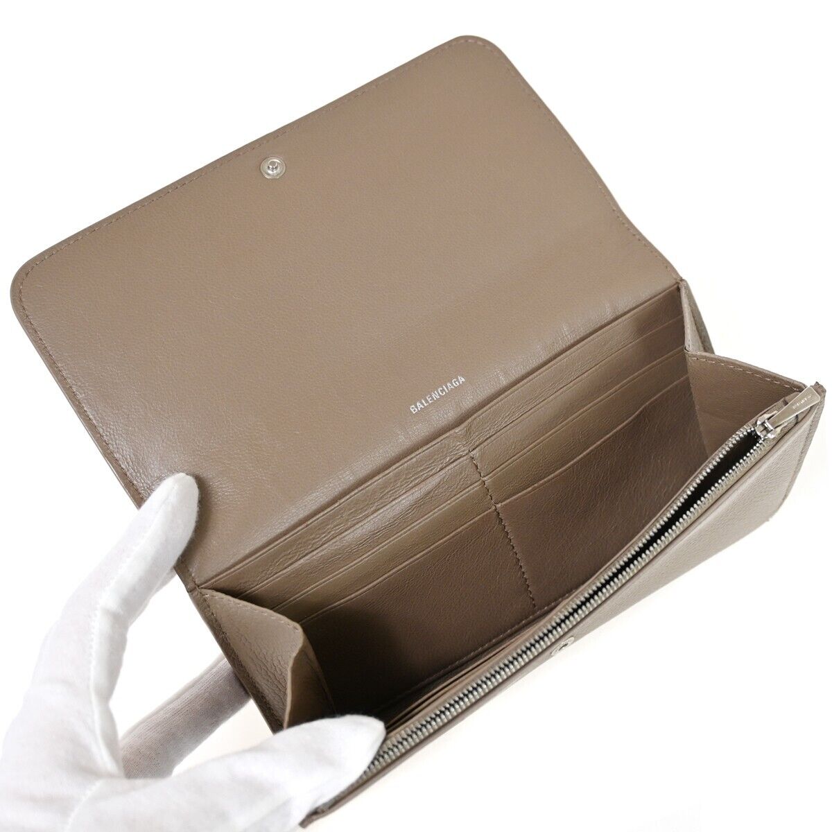 BALENCIAGA Long Bifold Cash Slim Money Wallet Purse Leather Beige Italy 30HB224