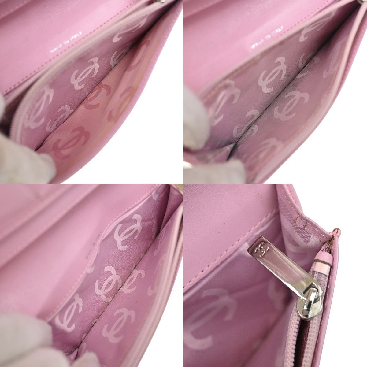 CHANEL CC Logo Long Bifold Wallet Purse Leather Pink SHW Italy 83YH826