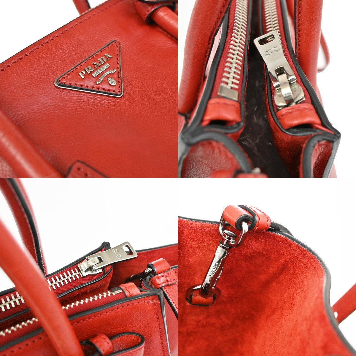 PRADA Logo 2Way Shoulder Hand Bag Leather Red SHW Italy 12KD181