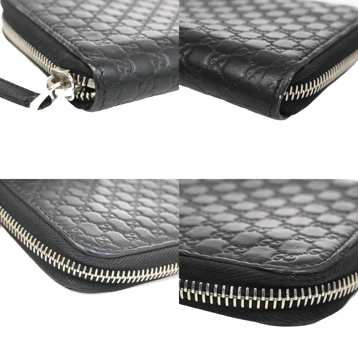 GUCCI Logo Guccissima GG Pattern Long Zipper Wallet Leather Black 60FC118