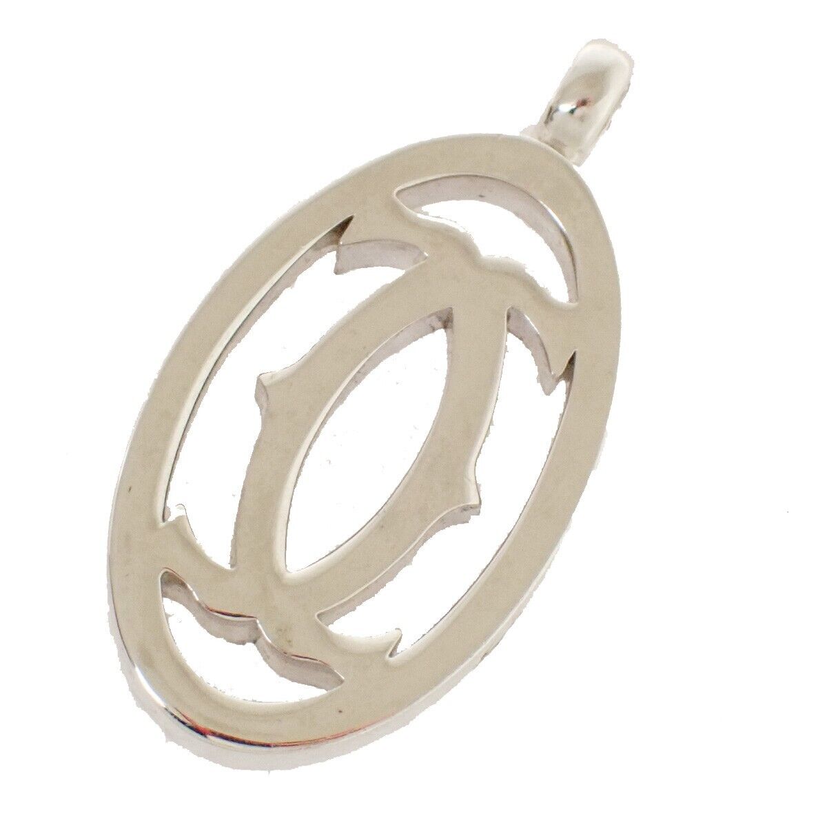 CARTIER 2C Logo Necklace Top Charm Silver Accessory 01EA562