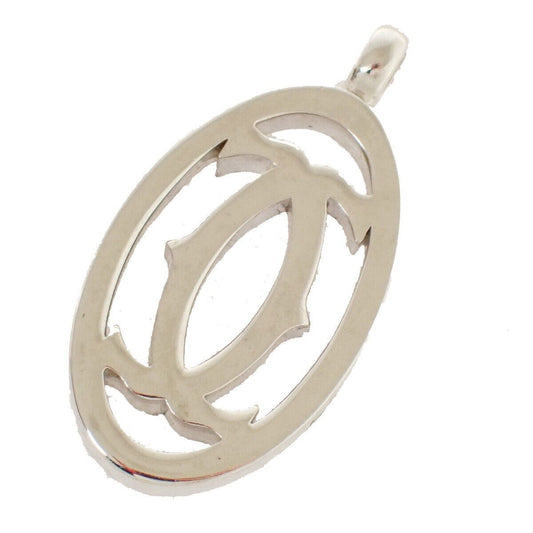 CARTIER 2C Logo Necklace Top Charm Silver Accessory 01EA562