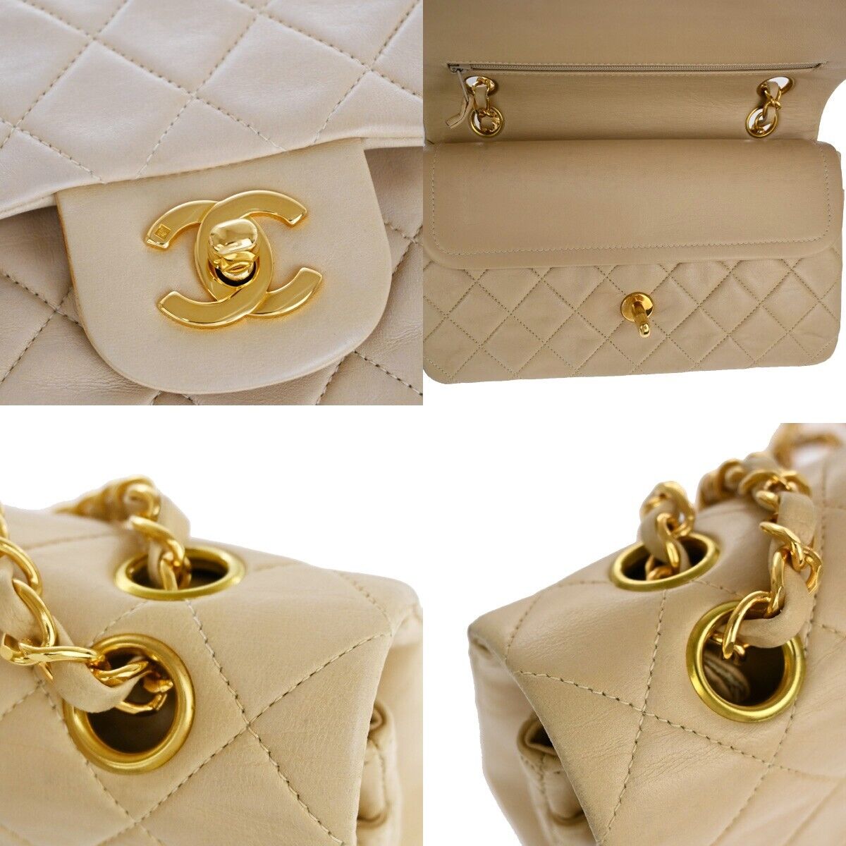 CHANEL CC Matelasse 23 Double Flap Chain Shoulder Bag Leather Beige GHW 708RJ451