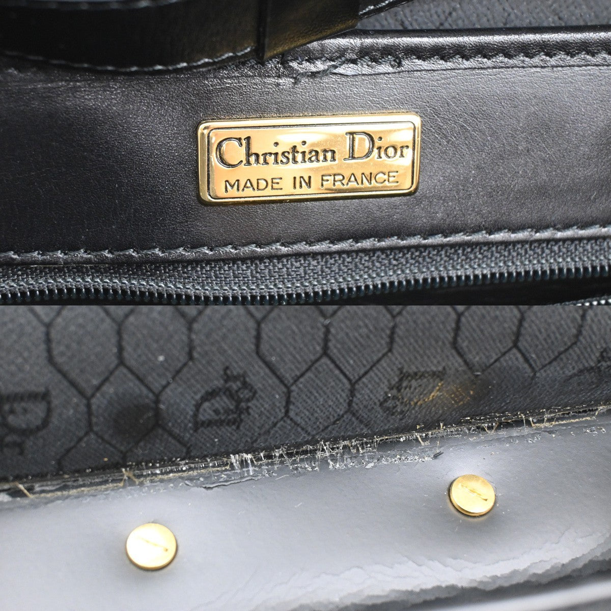 CHRISTIAN DIOR Haneycomb Logo 2Way Shoulder Hand Bag PVC Leather GHW BK 35CA377