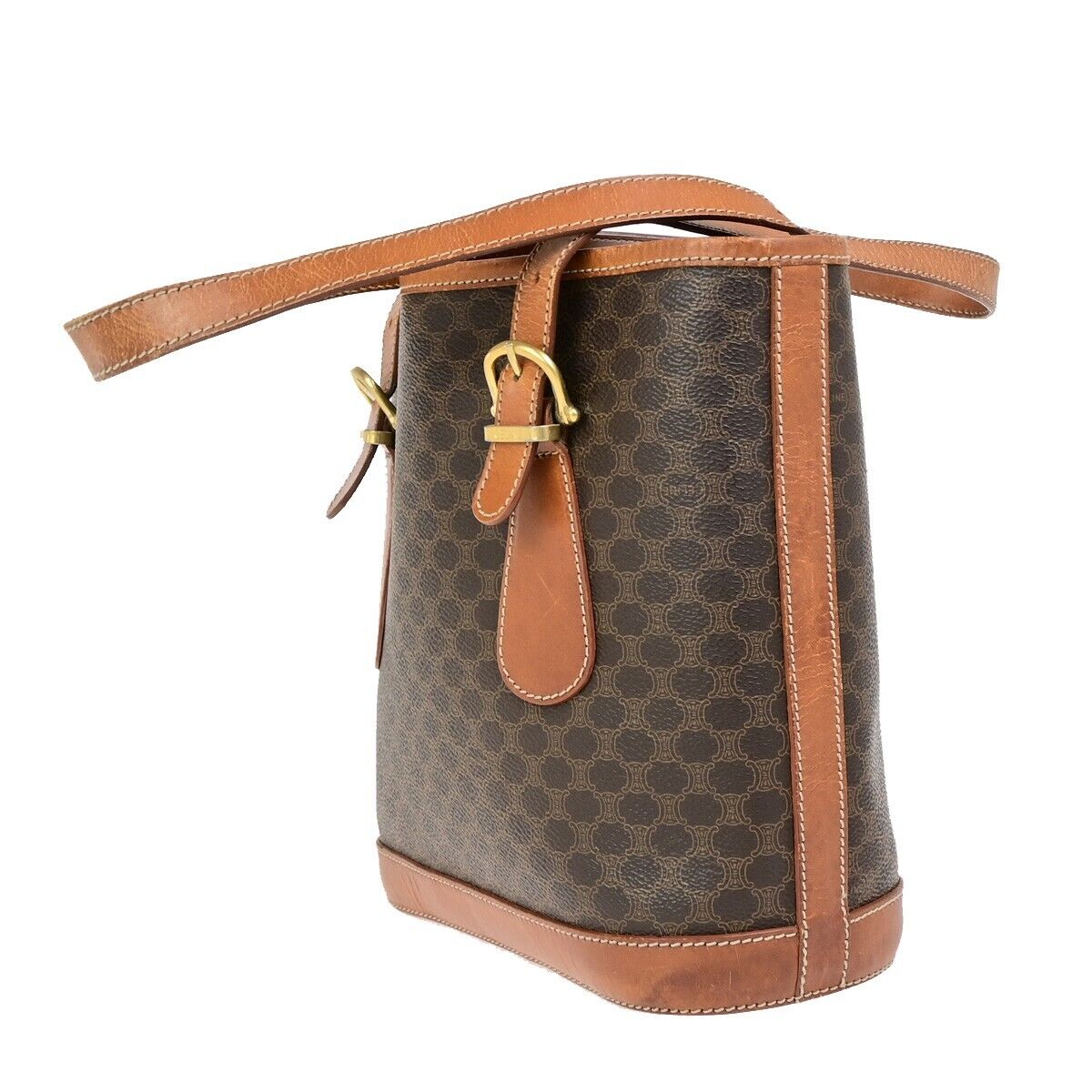 CELINE Logo Macadam Pattern Shoulder Tote Bag PVC Leather Brown Italy 61FB227