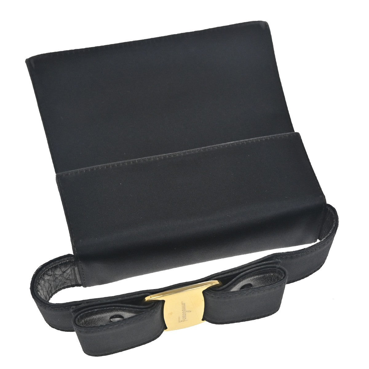 SALVATORE FERRAGAMO Vara Mini 2Way Shoulder Hand Bag Satin Leather Black 67KP506