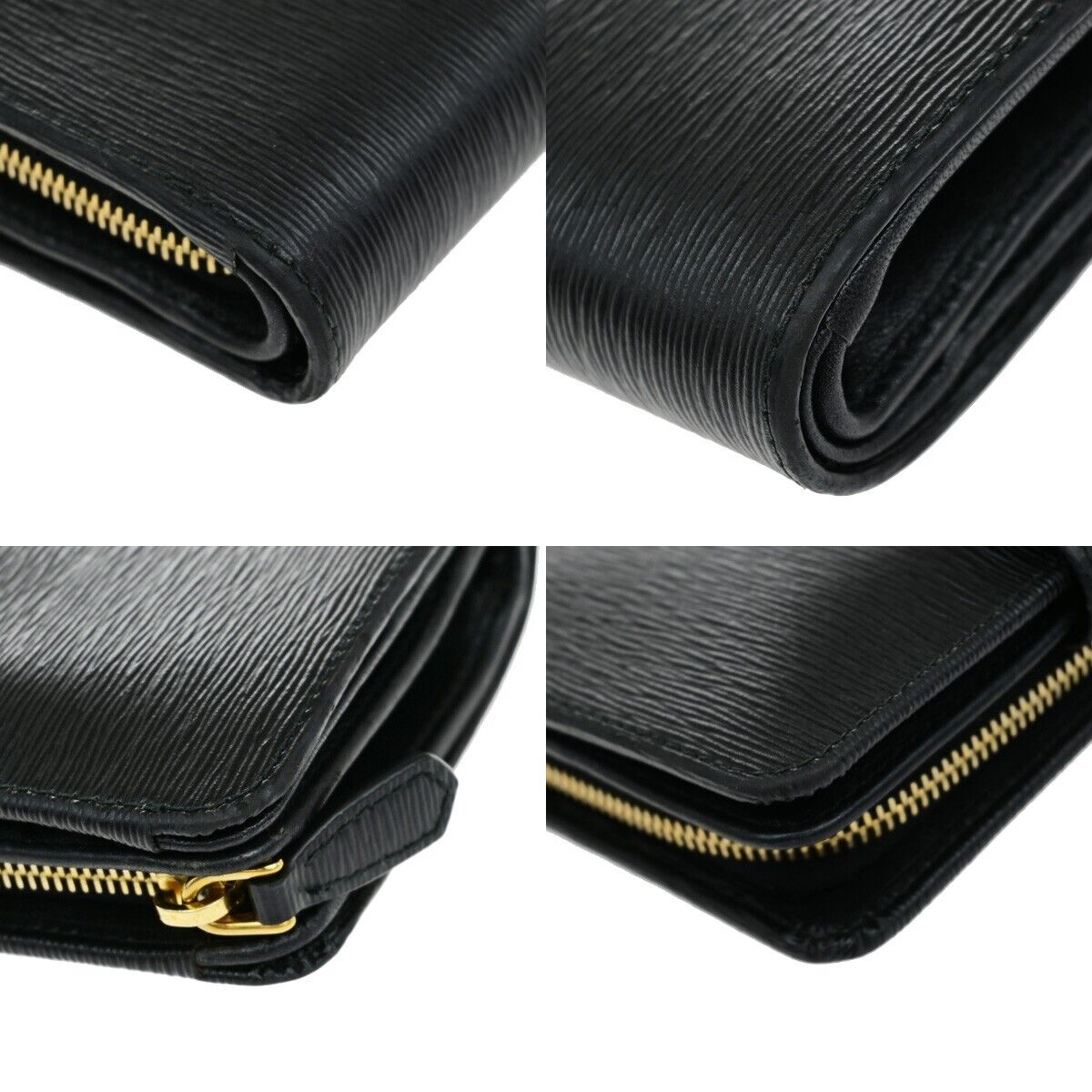 PRADA Logo Bifold Wallet Purse Leather Black Gold GHW Italy 60YG988