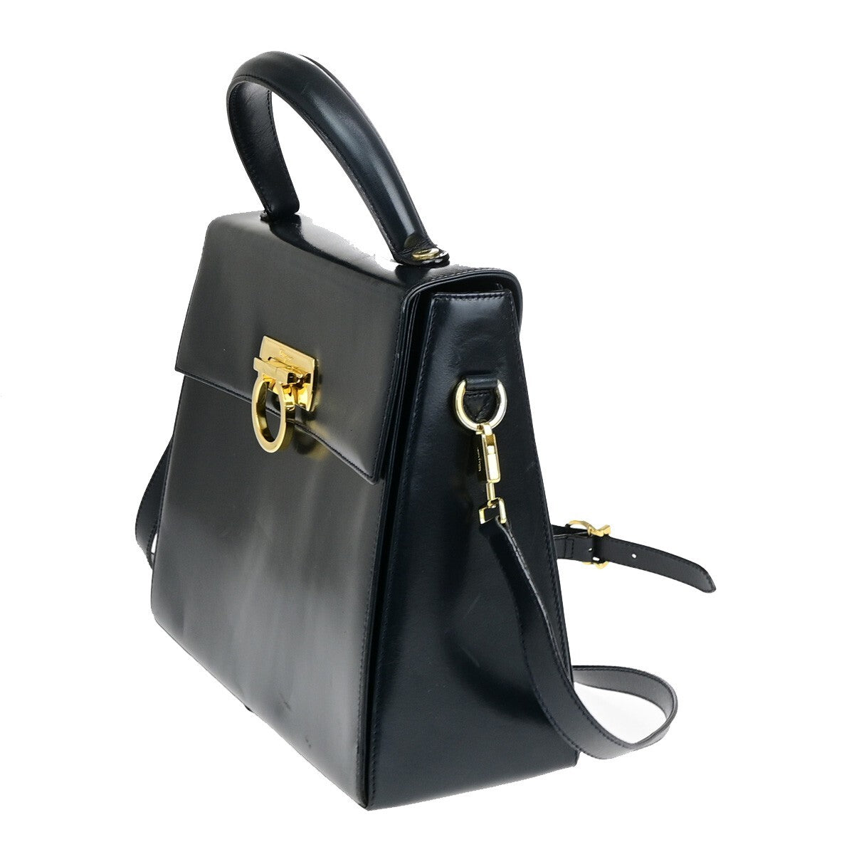 SALVATORE FERRAGAMO Logo Gancini 2Way Shoulder Hand Bag Leather Blue GHW 34YF576
