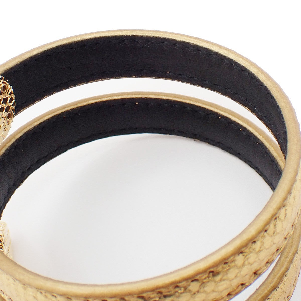 BVLGARI Serpenti Forever Bracelet Twin Head Snake Leather Gold 31RL245