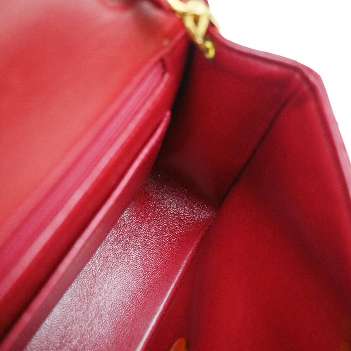 CHANEL CC Logo Mini Matelasse Chain Hand Bag Leather Red GHW Vintage 863RF268
