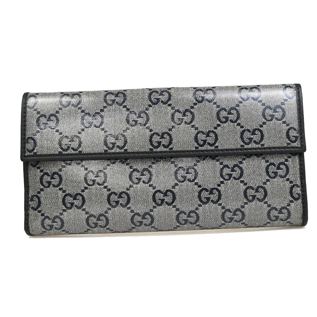 GUCCI Crystal GG Pattern Long Wallet Coating Canvas Leather Black GHW 86RF275