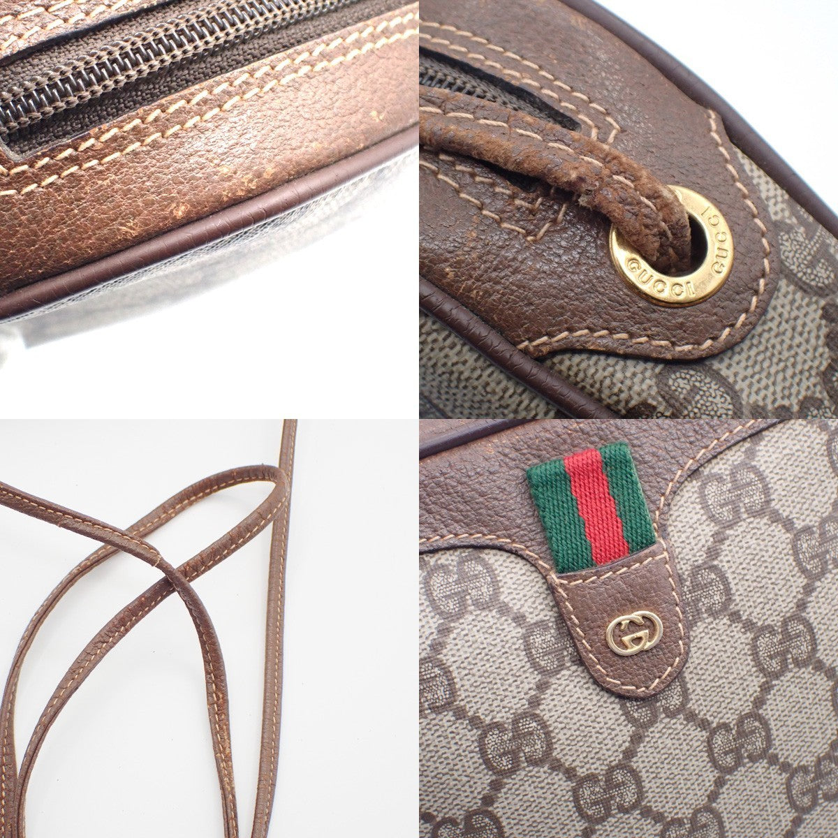GUCCI GG Pattern Sherry Line Mini Shoulder Bag PVC Leather Beige Brown 32KC369