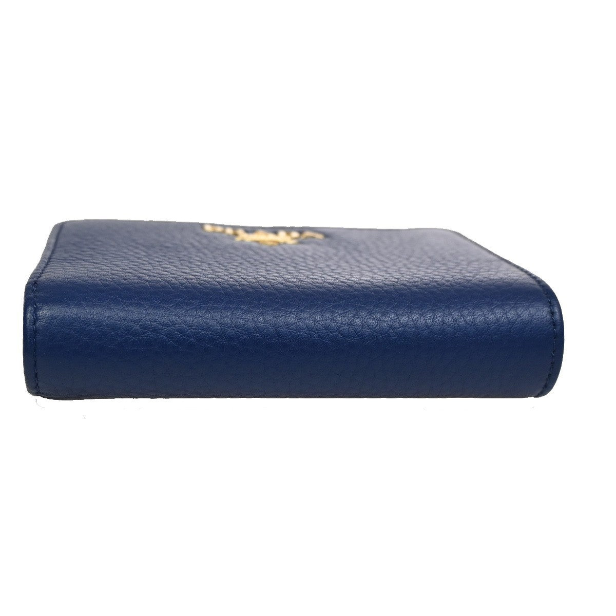 PRADA Logo Bifold Wallet Purse Vitello Leather Blue Bluette GHW Italy 88RL435