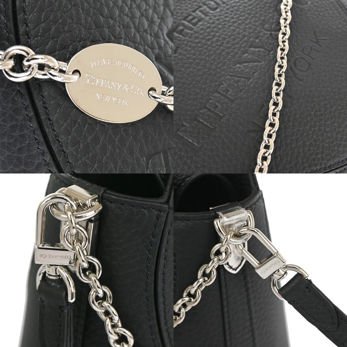 TIFFANY & CO. Return To Tiffany 2Way Hand Mini Tote Bag Leather Black 694RC853