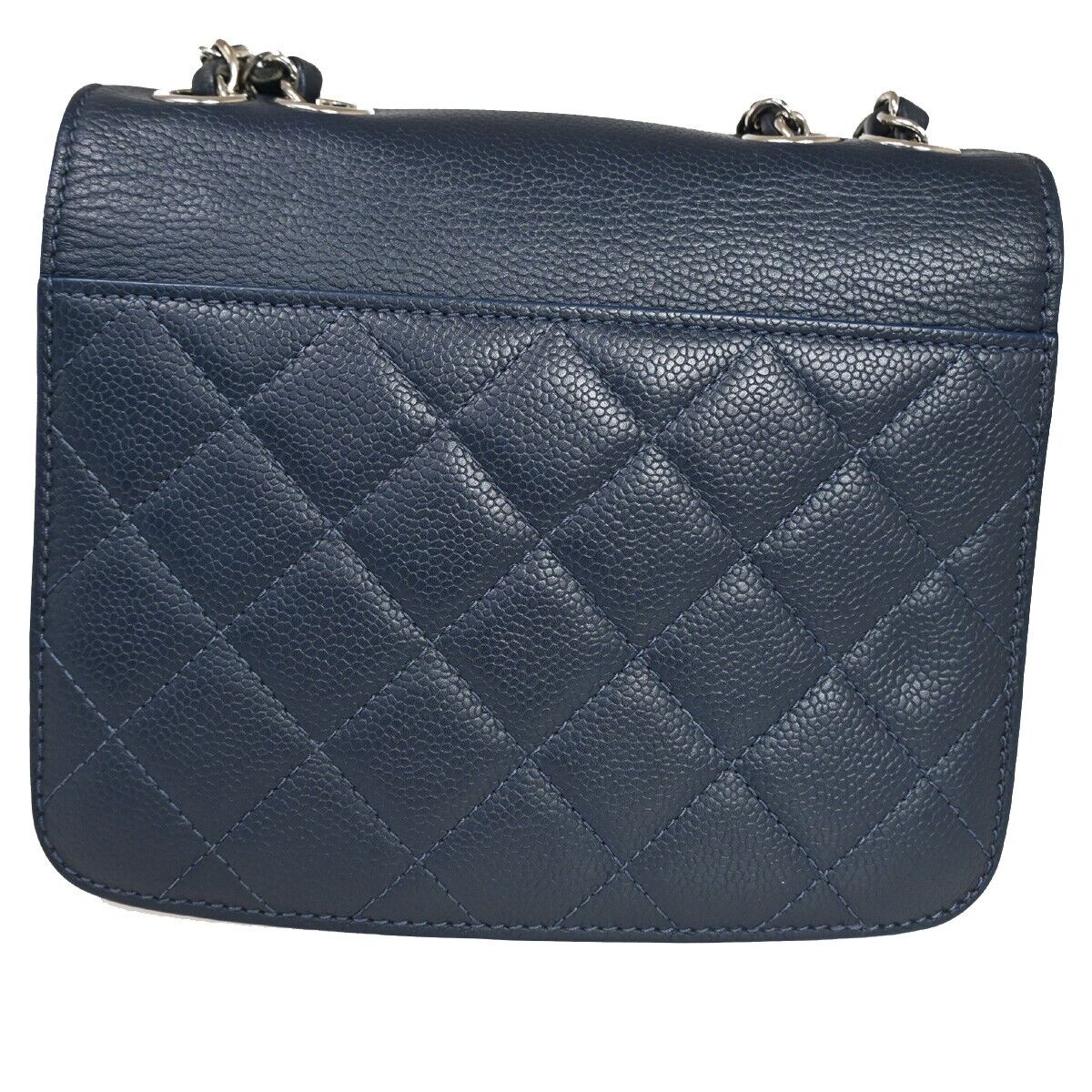 CHANEL CC Logo Matelasse Chain Shoulder Bag Leather Navy Blue silver 805RF077