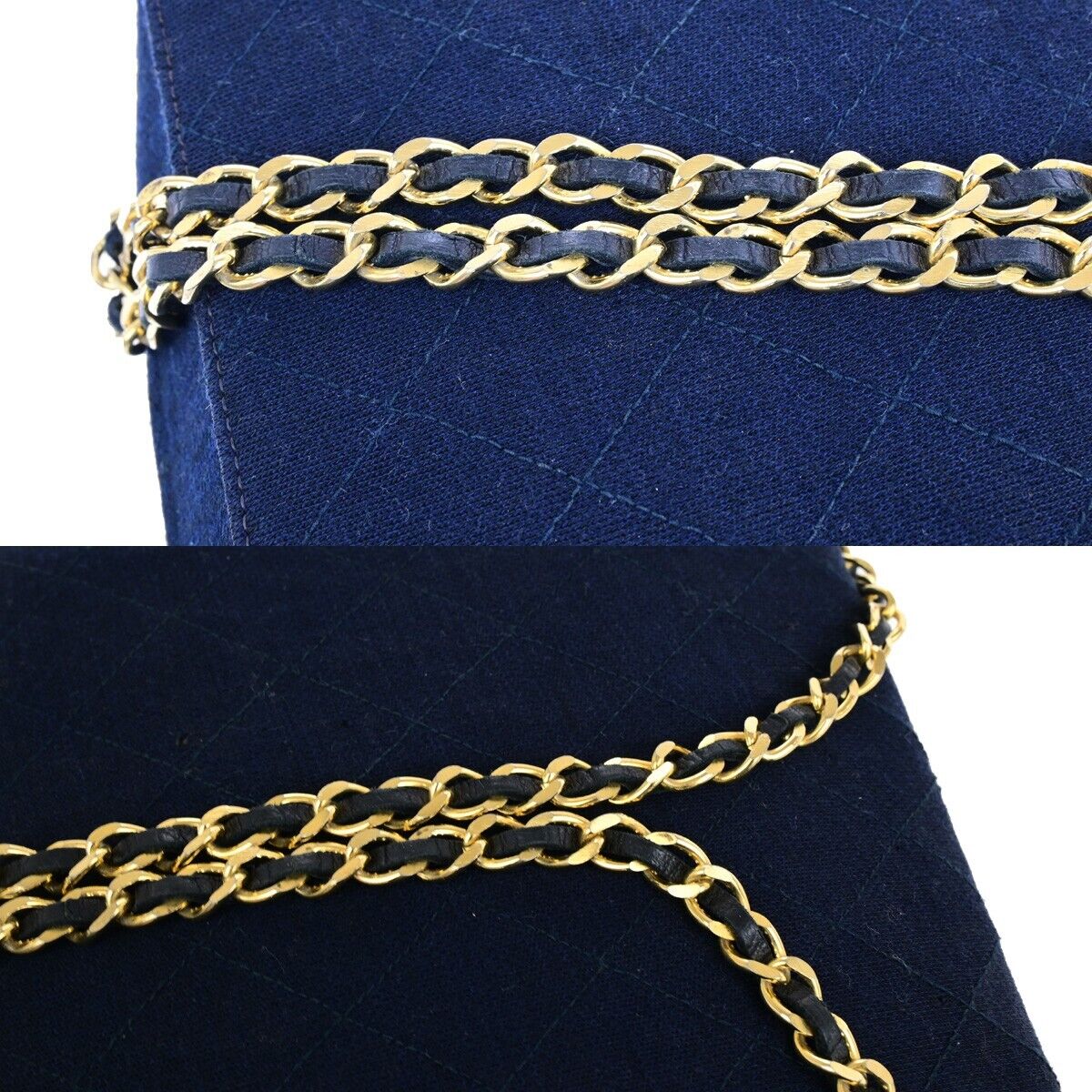 CHANEL CC Matelasse 25 Chain Shoulder Bag Canvas Leather Navy Blue GHW 78YF770