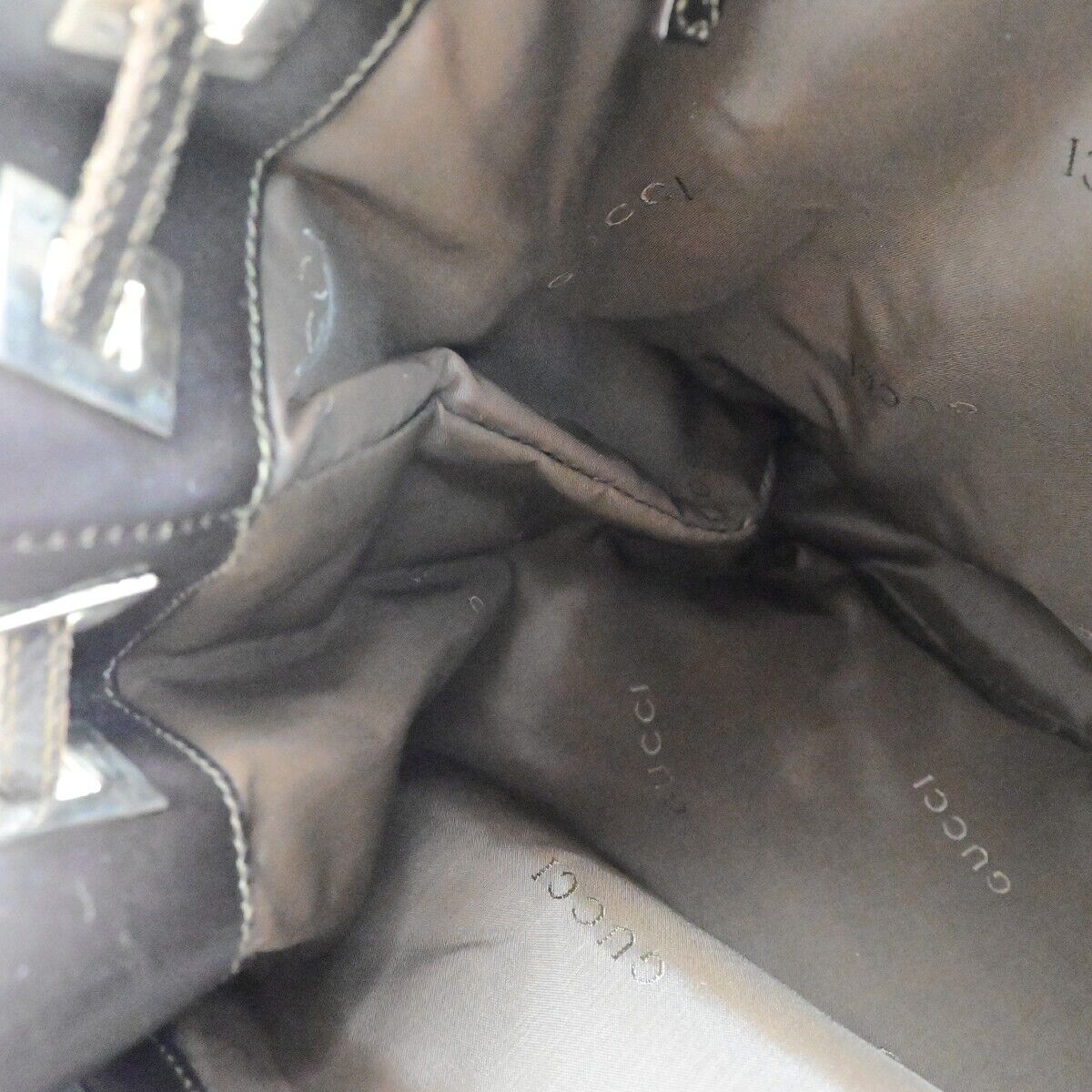 GUCCI Logo GG Pattern Drawstring Backpack Bag Canvas Leather Brown SHW 35EE038