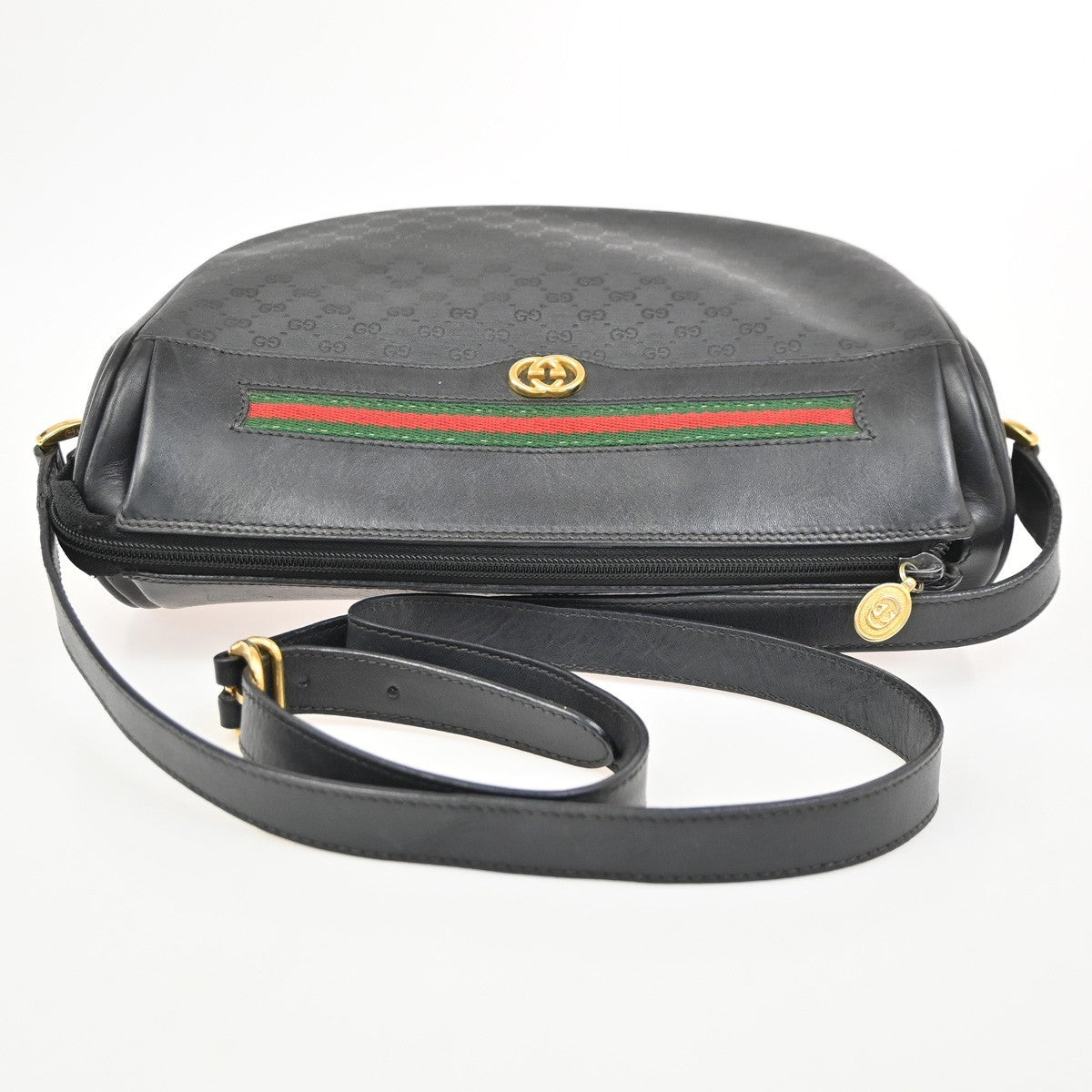 Gucci Guccissima GG Sherry Web Crossbody Shoulder Bag PVC Black Italy 09PA140