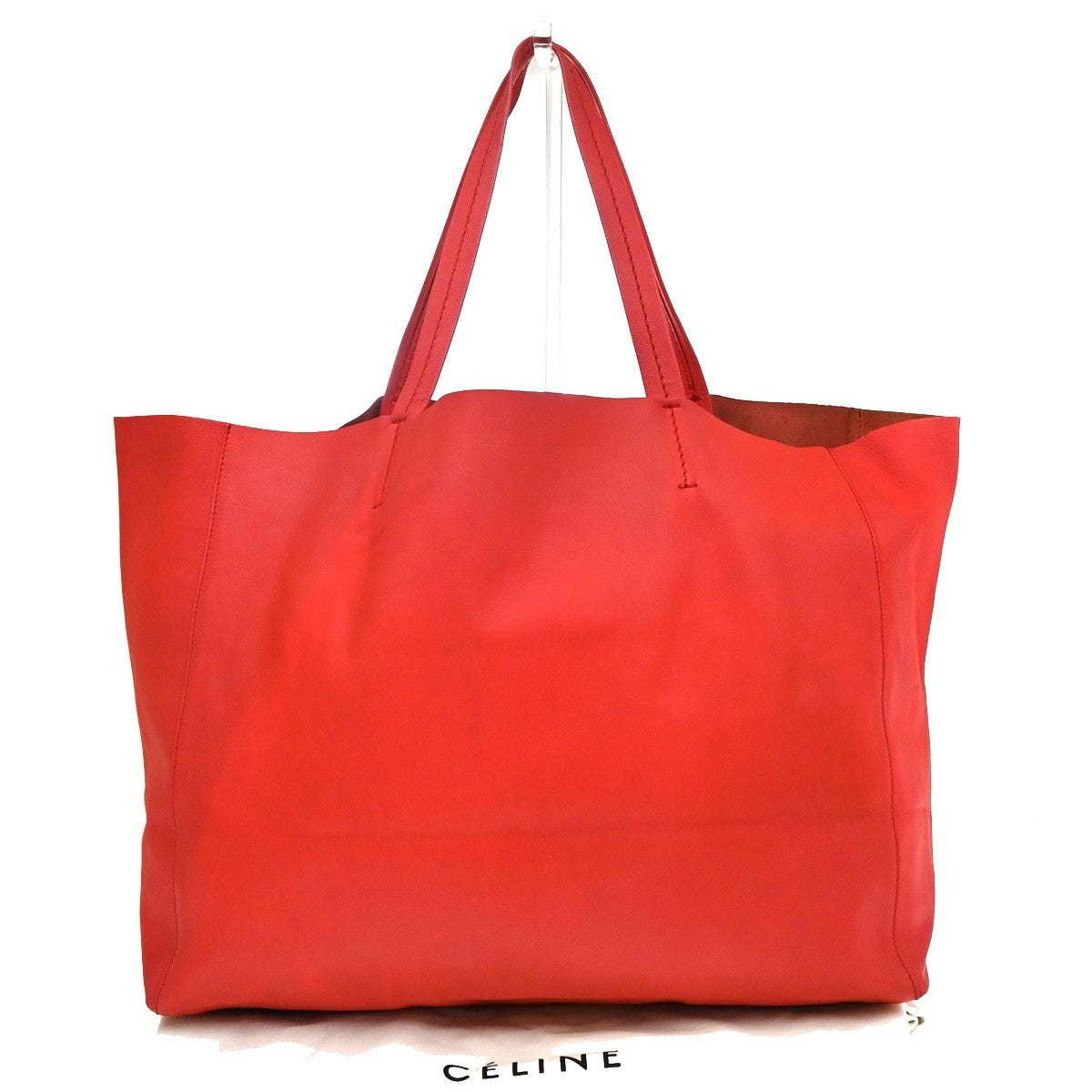 CELINE Logo Horizontal Cabas Shoulder Tote Bag Leather Red GHW Italy 86YJ106