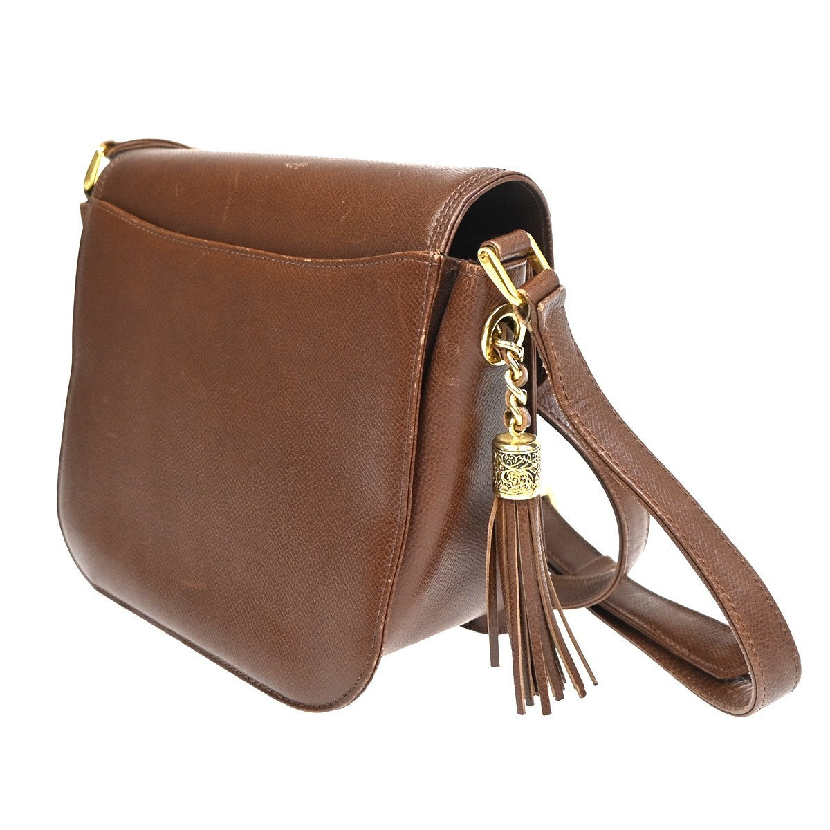 VALENTINO GARAVANI VLTN Logo Tassel Charm Shoulder Bag Leather Brown GHW 63ZA217